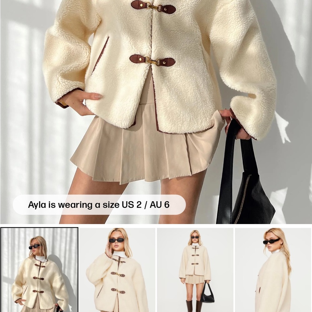 Princess Polly Cream Teddy Jacket with Brown Accents